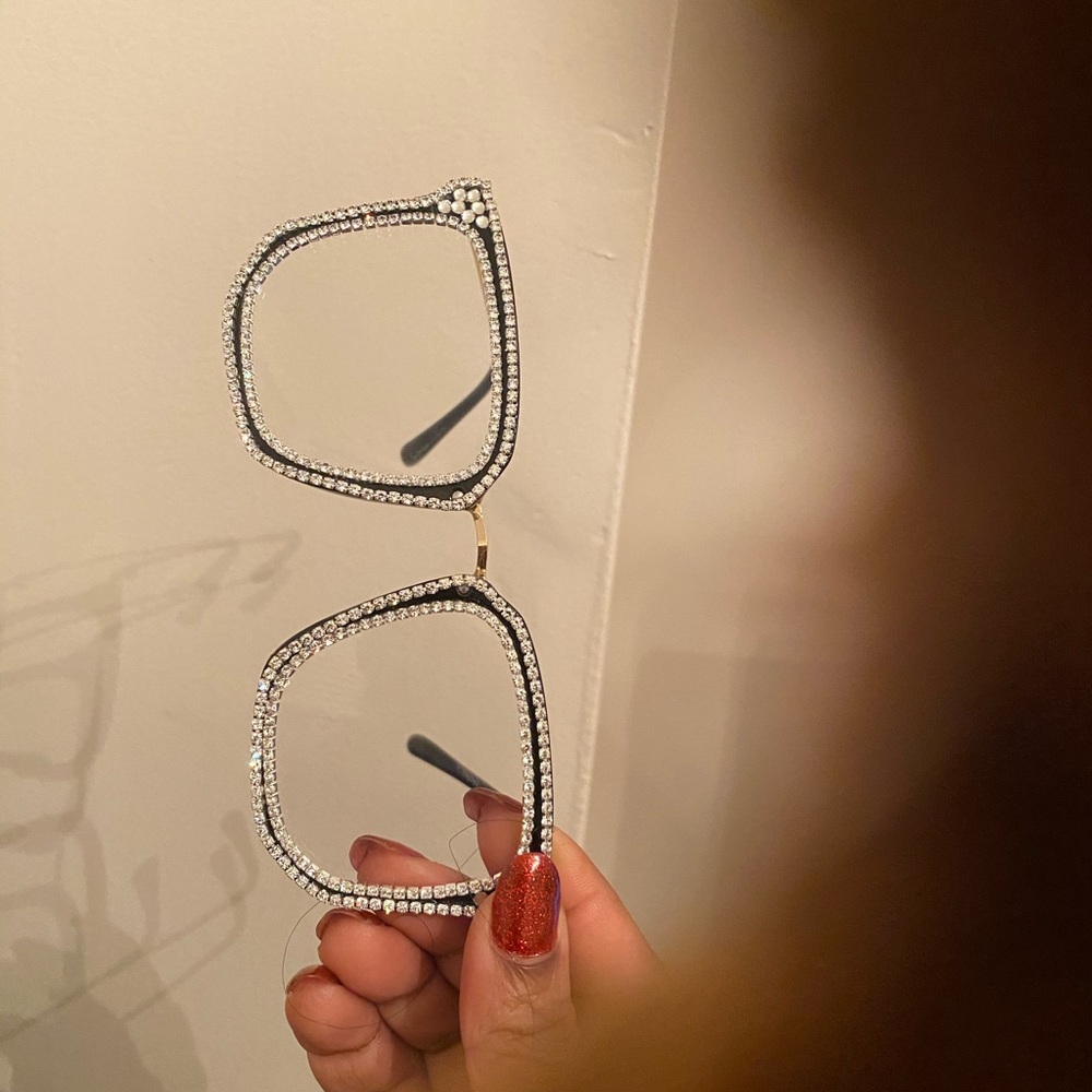 Clear rhinestone glasses big frame